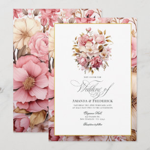 Invitation Conception florale rose et or chic