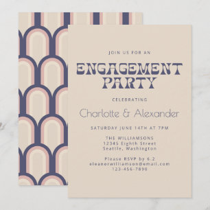 Invitation Conception Groovy Rétro 70s en bleu pour une fête