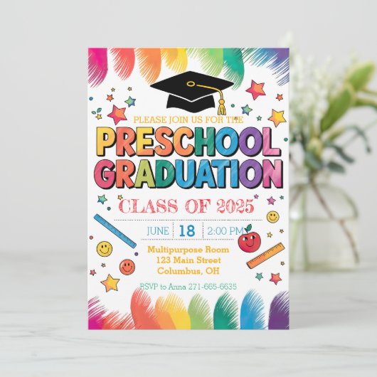 Invitation Conception manuelle modifiable Diplôme préscolaire (Debout devant)