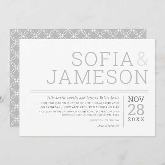 Invitation CONCEPTION MINIMALE simple type moderne gris pâle (Devant / Derrière)