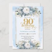 Invitation Conception moderne pastel bleu or 90e anniversaire (Devant)