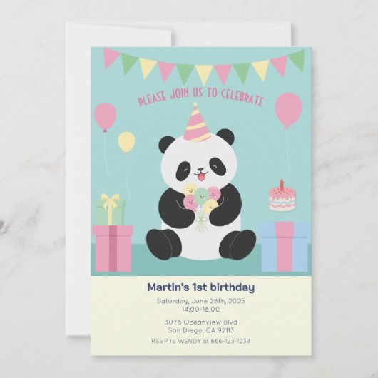 Invitation Conception Panda douce rose & menthe (Devant)