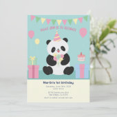 Invitation Conception Panda douce rose & menthe (Debout devant)