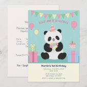 Invitation Conception Panda douce rose & menthe (Devant / Derrière)