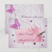 Invitation Conception papillon rose joli personnalisable (Devant / Derrière)