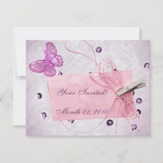 Invitation Conception papillon rose personnalisable (Devant)