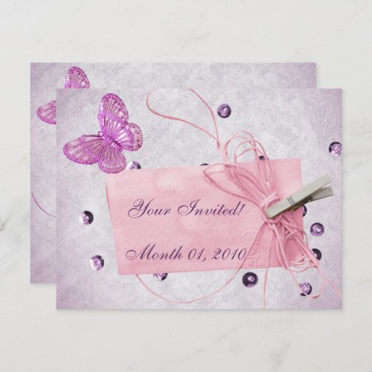 Invitation Conception personnalisable de papillon rose joli (Devant / Derrière)