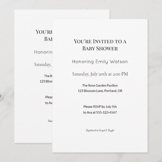 Invitation Conception personnalisée d'arrosage pour bébé ou d (Devant / Derrière)