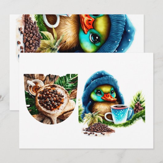 Invitation Conception Quirky Coffee Lover Duck (Devant / Derrière)