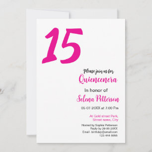Invitation conception reine 15e anniversaire date année rose