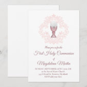 Invitation conception rose fille de première communion (Devant / Derrière)