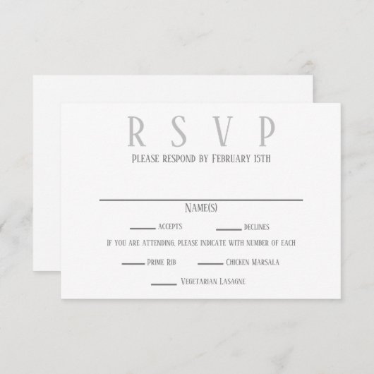Invitation Conception SimpleGrey - RSVP/Dinner Choices Invita (Devant / Derrière)