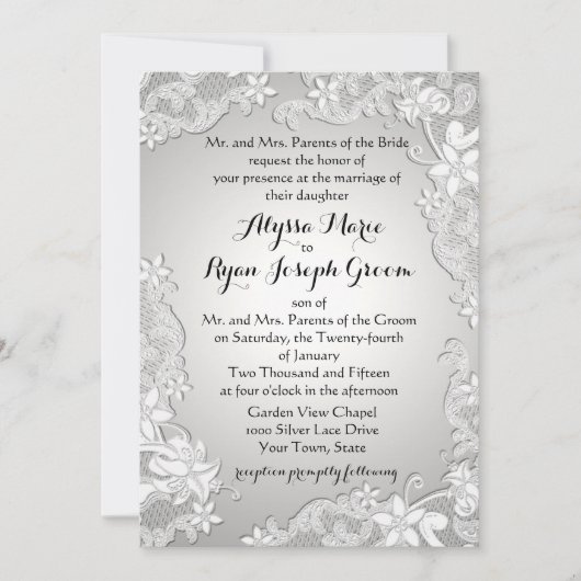 Invitation Conception vintage Florale Argent (Devant)