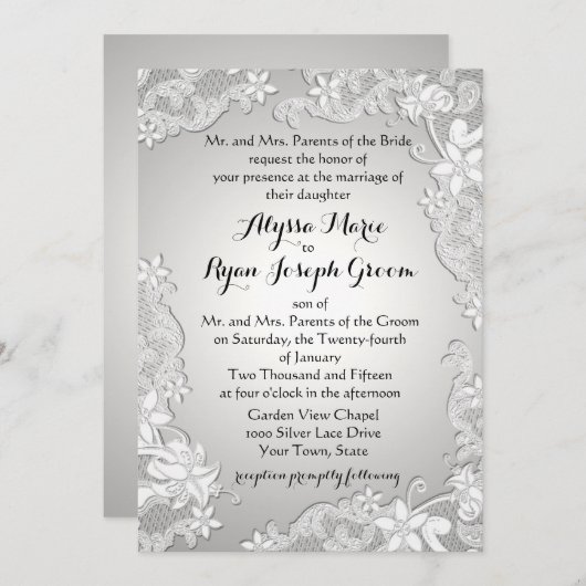 Invitation Conception vintage Florale Argent (Devant / Derrière)