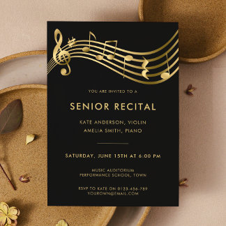 Invitation Concert musical Récital senior Black Gold Élégant