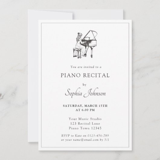 Invitation Concert musical Simple Piano Noir et Blanc Considé (Devant)