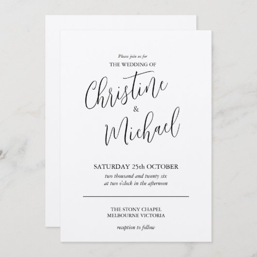 Invitation Concise simple design classique (Devant / Derrière)