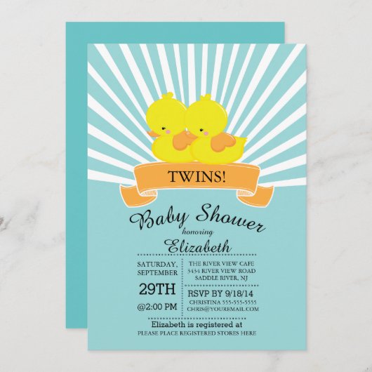Invitation Concours de canard en caoutchouc moderne Twin Baby (Devant / Derrière)