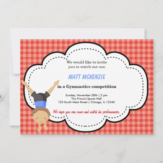 Invitation Concours de garçons gymnastique (rouge) (Devant)