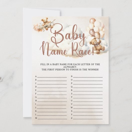 Invitation CONCOURS DE NOMS DE BÉBÉ Jeu de Baby Shower Facile (Devant)