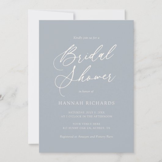 Invitation Concours moderne Dusty Blue Script Bridal Shower I (Devant)