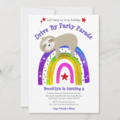 Invitation Conduire par Anniversaire Sloth Kawaii Boho Rainbo (Devant)