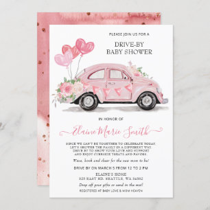 Invitation Conduire par Baby shower aquarelle Floral rose voi