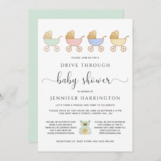 Invitation Conduire par Baby shower | Parade des transports r (Devant / Derrière)