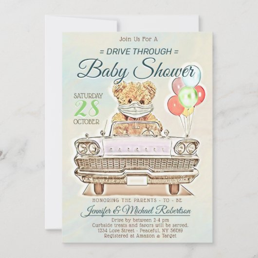 Invitation Conduire par Baby shower pour garçon ou fille (Devant)