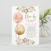 Invitation Conduire par ballons baby shower fille (Debout devant)