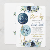 Invitation Conduire par ballons baby shower garçon (Devant / Derrière)