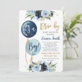 Invitation Conduire par ballons baby shower garçon (Debout devant)