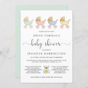 Invitation Conduire par le Baby shower  Parade des transports