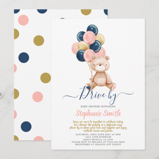 Invitation Conduire par ours Baby shower de révélation de gen (Devant / Derrière)