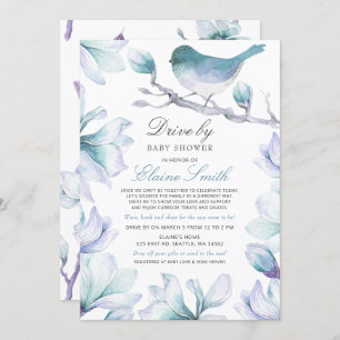 Invitation Conduire par Sweet Bird Blue Floral Boy Baby showe