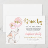 Invitation Conduire par une fille Baby shower d'éléphant (Devant / Derrière)