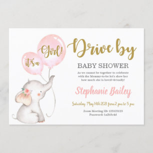 Invitation Conduire par une fille Baby shower d'éléphant