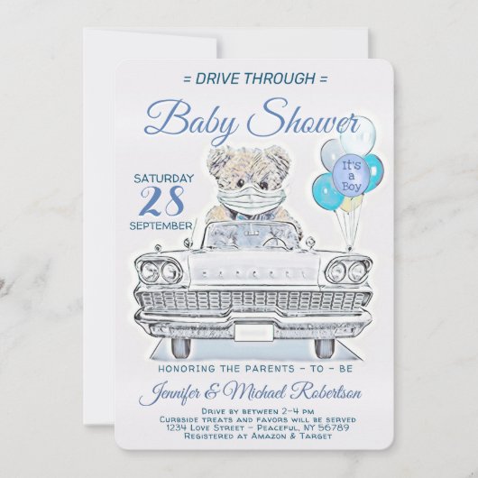 Invitation Conduisez par le Baby shower pour un garçon (Devant)