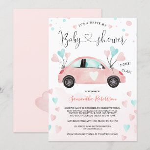 Invitation Conduite mignonne par baby shower voiture aquarell