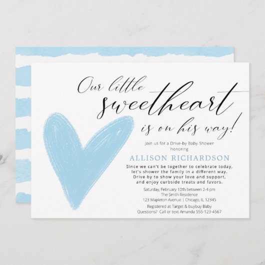 Invitation Conduite moderne Valentines bleu blanc garçon (Devant / Derrière)