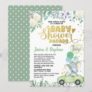 Invitation Conduite Neutre Par Baby shower Parade Green Eleph