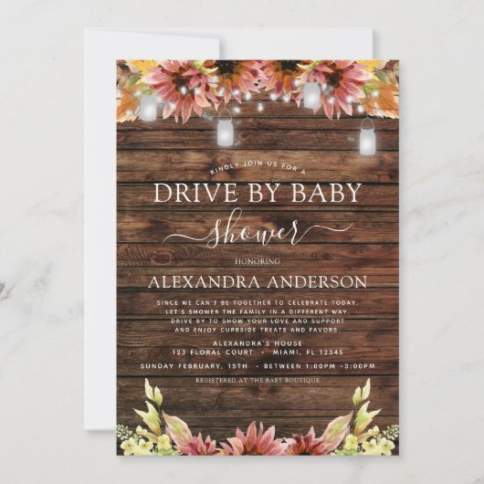 Invitation Conduite par Baby shower Bois rustique Autumn Sunf (Devant)