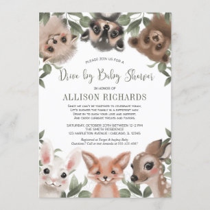 Invitation Conduite par baby shower boisé animaux verdure