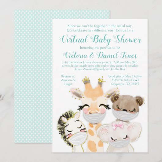 Invitation Conduite Par Baby shower Courrier Bébé Animaux Mas (Devant / Derrière)