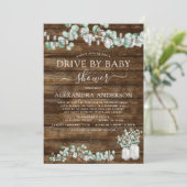 Invitation Conduite Par Baby shower Eucalyptus Bois Rustique (Debout devant)