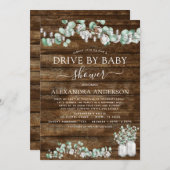 Invitation Conduite Par Baby shower Eucalyptus Bois Rustique (Devant / Derrière)