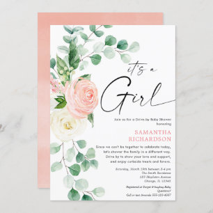 Invitation Conduite par baby shower végétation fleurie rose p