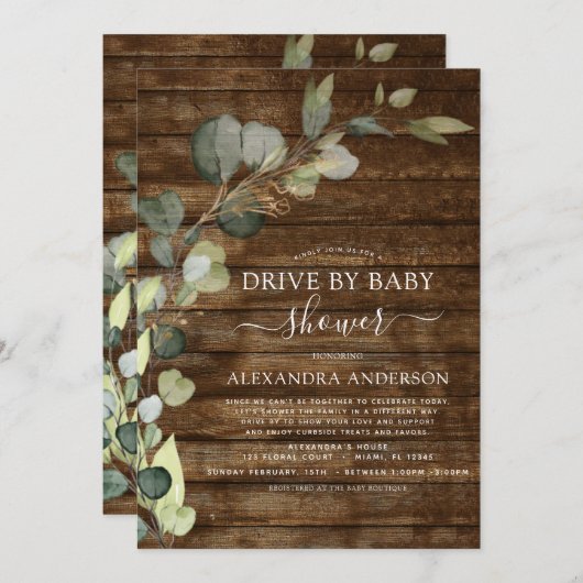 Invitation Conduite Par Baby shower Vert Eucalyptus (Devant / Derrière)