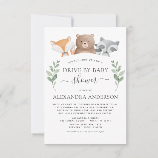 Invitation Conduite Par Baby shower Woodland Eucalyptus Vert (Devant)