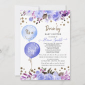 Invitation Conduite par Balloons Blue Floral Boy Baby shower (Devant)